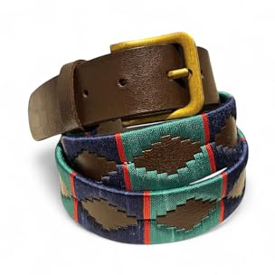 LeeToro Argentinischer Gürtel Handgefertigt Leder Gürtel Herren Damen Premium Unisex Braun Bestickt Designer Polo Leder Belt Gaucho Belt Schnalle im Antikstil (M= 90, 95, 100)