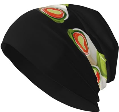 HJFCZH Délicieux légumes rouleaux impression chapeau tricoté adulte, chapeau haricot décontracté, chapeau élastique sans bord, unisexe noir