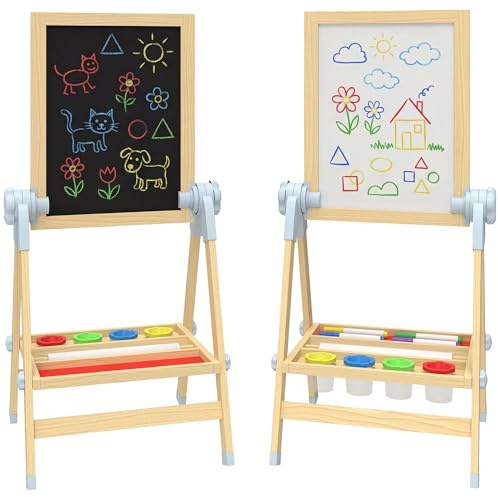 AIYAPLAY Cavalletto da Disegno per Bambini con Lavagna Doppia Naturale