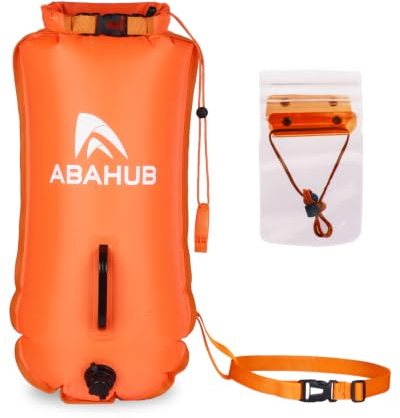 Abahub Bouée Natation Gonflable avec Sac Sec 28L pour Nageurs en Eau Libre | sac étanche avec sifflet d'alarme, aide à la natation, bouée de traction flottante, adapté aux eaux libres et aux piscines