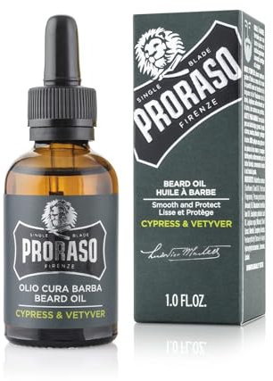 Proraso Beard Oil, Cypress & Vetyver, 30 ml, Bartöl mit frischem Zitrus-Duft, Bart Weichmacher pflegt Haut & Haar und schützt das Barthaar, Made in Italy