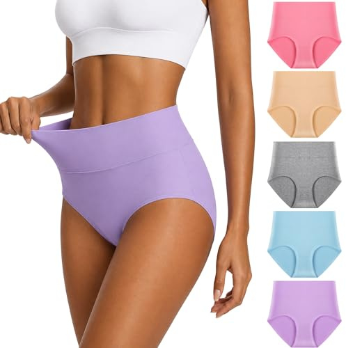 Anntry Ladies Comfort Cotton Underwear 5 Pack High Waist Briefs Tummy Control Stretch Panties Underpants for womens