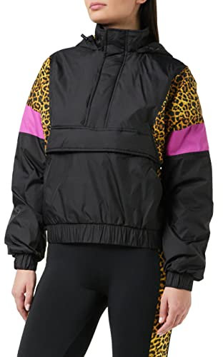 Urban Classics Damen Ladies AOP Mixed Pull Over Jacket Jacke, Mehrfarbig (Black/Leo 01945), Medium (Herstellergröße: M)