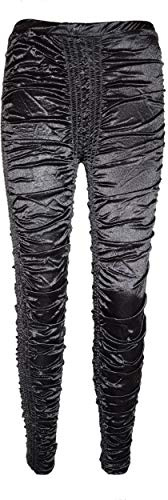 Rubberfashion Leggings Brillants - Leggin Brillant avec Poches pour Fesses et Ornements jusqu'aux Hanches pour Femmes et Filles Noir métallique XL/XXL