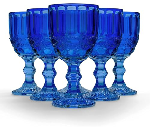 Elle Decor Stylish Glass Goblets, Set of 6-8.4oz Stemmed Wine Glasses for Red/White Wine - Elegant Drinkware for Entertaining, Special Occasions, Dinner Parties, Summer Celebrations (Blue)