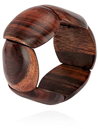 NKlaus Holzarmband elastisch 4,5cm breites größenverstellbar Schlicht mit Holzelementen 11119