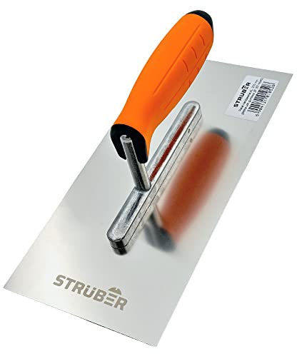 STRÜBER Premium Glättekelle Rostfreie mit Softgriff (270 x 130 mm) Profi Edelstahl Glättkelle - Putzkelle mit Klingenstärke 0,7mm - Glättscheibe Traufel mit Ergonomisch Griff - Made in EU