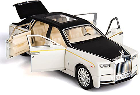 TGRCM-CZ Kompatibel mit 1/32 Rolls-Royce Phantom Modellauto Spielzeugauto mit Sound und Licht für Kinder, Jungen und Mädchen, Metallkörper, Tür geöffnet, Weiß