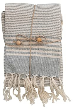Cotton Tea Towels with Stripes and Fringe, Set of 3 Styles