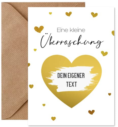 Things of Happiness Rubbelkarte zum selber beschriften | Überraschungskarte inkl. Briefumschlag Naturpapier | Rubbellos | Geschenk Muttertag, Vatertag | Gutschein Weihnachten DIN A6 (Herzen Gold)