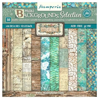 Stamperia International Scrapbooking-Block, Motiv: Lieder des Meeres, mehrfarbig, 30,5 x 30,5 cm