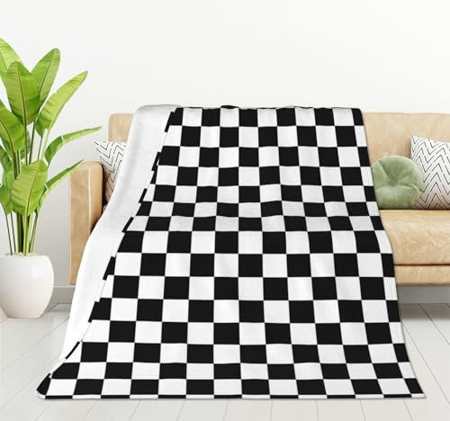 HGOD DESIGNS Checkerboard Blanket Geometric Checkered Plaid Pattern Black and White Throw Blanket Decor Cozy Warm for Home Bedroom Sofa Office 100x130cm