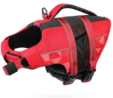 CITÉTOILE Gilet de Sauvetage pour Chien, Bouée de Sauvetage Réglable avec Poignée, Maillot de Bain de Sécurité Aquatique pour Piscine de Plage, Rouge, M