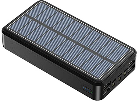 Power Bank Caricabatterie Solare 100000mAh Wireless Solare con 5 Uscite e 4 Ingressi e Torcia LED, Caricabatterie Portatile a Ricarica Rapida Batteria Esterna per iPhone, Android, Samsung, N