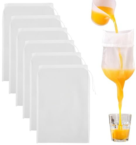 Yesimola 6 Pezzi Sacchetti per latte di Noci Riutilizzabili, Sacchetti Filtro con Coulisse,Garza Alimentare per Filtrare per Formaggio, Succo di Frutta, Caffè, 20 x 30 cm