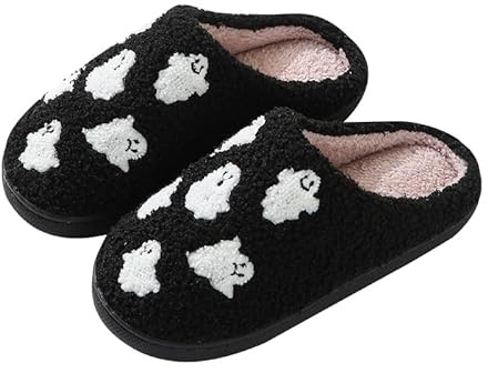 FestiKiva Halloween-Kürbis-Hausschuhe für Unisex - gruselig Süße flauschige Winterschuhe, superweich & warm
