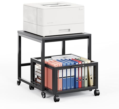 Tavolo per stampante con stoccaggio Drawer, supporto per stampante con ruote universali, supporto per stampante portatile in legno e metallo, 50 x 50 x 43 cm, portata fino a 70 kg, per ufficio, casa