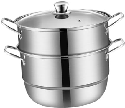 Gcljlmy Olla de vapor de acero inoxidable de 2 niveles, olla de vapor y asa, olla de vapor de cocina para cocinar albóndigas y verduras