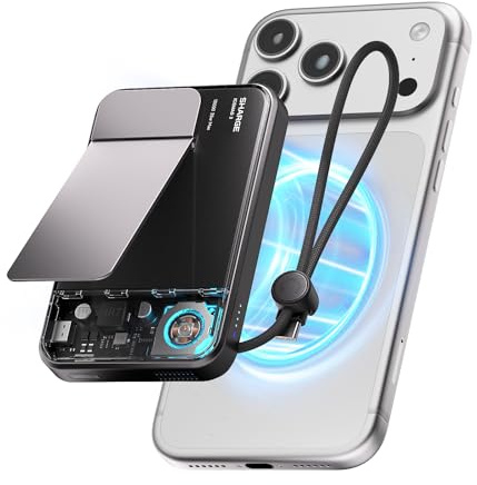 sharge ICEMAG 3 MagSafe Portable Charger, Qi2.2 25W Magnetic Power Bank 10000mAh 35W USB-C Fast Charging, with Active Cooling& Built-in Cable, Transparent RGB Design for iPhone 17e/16/15 Series