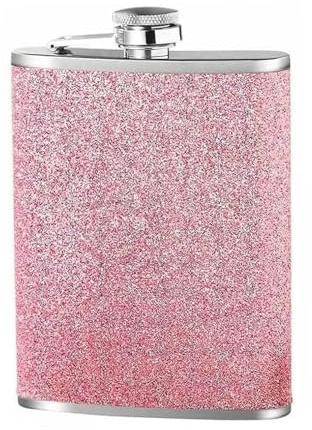 8 Oz Hip Flask, Hip Flasks for Women, Pink Sparkling Pocket Decorative Bottle, Stainless Steel Pocket Decorative Bottle, Leakproof Flask Alcohol for Hiking Camping Barbecuing Birthday Party Festival