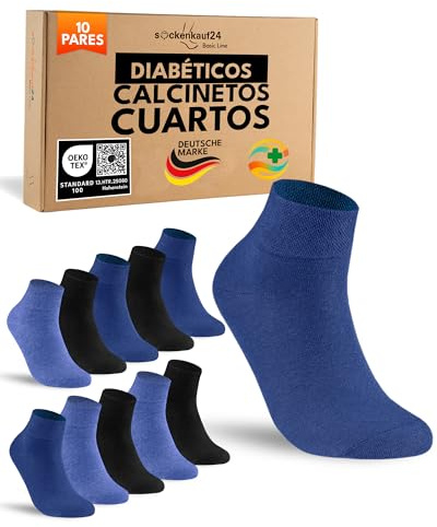sockenkauf24 10 Pares Calcetines Diabéticos Cortos Hombre Mujer sin Elástico y sin Costuras con Cintura de Confort Algodón Negro Azul 39-42