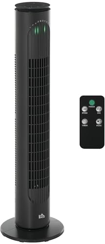 HOMCOM Ventilador de Torre, Ventilador de Pie Silencioso con Control Remoto, 3 Velocidades, 3 Modos, Temporizador 10H, Oscilación 70°, Pantalla LED, para Hogar y Oficina, Gris Oscuro