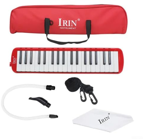 Melodica, tastiera portatile a 37 tasti, strumento con borsa per il trasporto e bocchini, tono chiaro per studenti principianti apprendimento musicale (rosso)