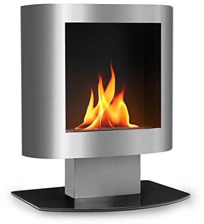 OneConcept Phantasma Tower Ethanol Fireplace - Safety Burner, Extinguishing Aid, Smokeless, Soot-Free, Up to 4 Hours of Burn Time, Stable Stance, Easy Operation, Silver