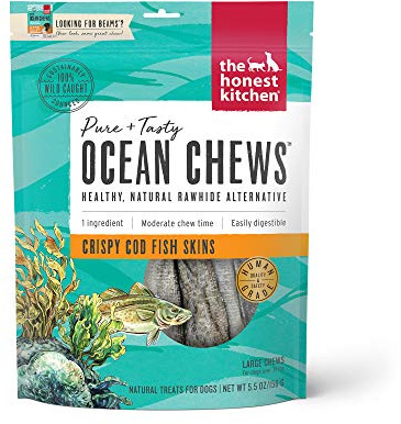The Honest Kitchen Human Grade Ocean Chews Crispy Cod Fish Skins Dog Treats, 5.5 Ounces