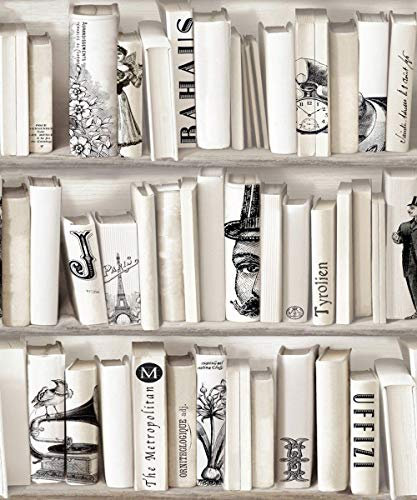 Cream Beige Bookcase Wallpaper Library French Vintage Encyclopedia Retro Y�L