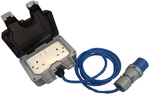 2G 2 Gang IP66 Weatherproof Outdoor Extension Lead Waterproof Double Socket 16A Blue Caravan Camper Van Motor Home Hook Up Extension All Lengths (15M)