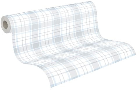 A.S. Création 381223 Little Love Papier peint à carreaux sans PVC pour chambre d'enfant Bleu/gris/blanc satiné