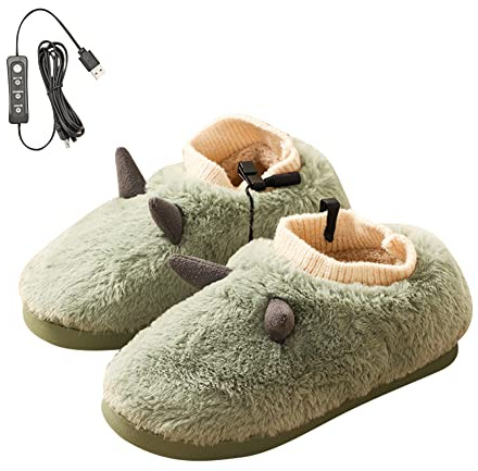 Chaussons chauffants femmes hommes, chauffe-pieds USB chaussures chauffantes électriques hiver doublé chaussures en peluche femmes chaussons chauffants électriques 3 réglages de chaleur,EU 36-45