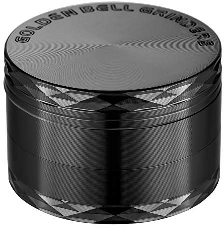 Golden Bell 2 inch Grinder 4 Layer Spice Grinder Stylish Diamond Edge Lid Zinc Alloy Grinder - Black