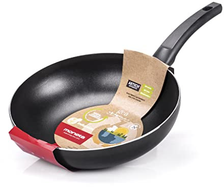Moneta Gea Wok, 28 Cm, Alluminio 100% riciclato, per Ogni Piano Cottura Incluso l'Induzione. Made in Italy