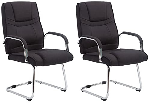 CLP Set De 2 Sillas Cantilever XXL Attila En Tela I Sillas De Conferencia Acolchadas Voladizas con Reposabrazos, Color:Negro