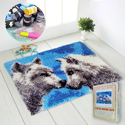 Wolf Latch Hook Kit for Beginners, DIY Latch Hook Rug Making Kit, 52x38cm | Wolf Latch Hook Kits for Beginners , DIY Latch Hook Rug Making Kits for Beginners Adults (Wolf, 52x38cm/15x20.5)