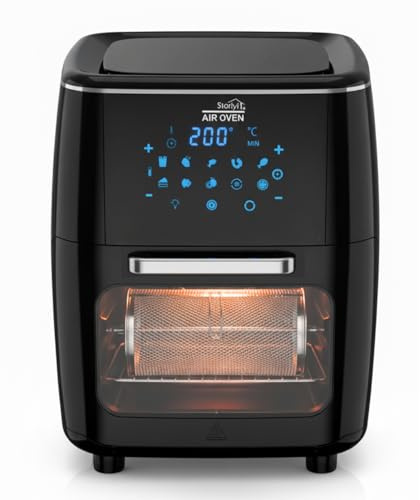 STARLYF Air Oven con Gabbia Rotante – Friggitrice ad Aria 10-in-1, Forno Multifunzione 12L, 1700W. 10 Programmi Preimpostati, Girarrosto, Disidratatore e Forno a Convezione – Colore Nero