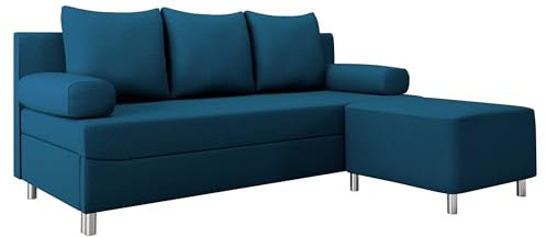 Mirjan24 Schlafsofa Dover, Sofa mit Bettkasten und Schlaffunktion, Bettsofa, Farbauswahl, Schlafcouch mit Chromfüße, Couchgarnitur, Polstersofa (Manila 26, mit Polsterhocker)