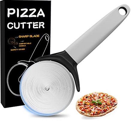 Juspota Rotella Tagliapizza, Taglia Pizza, φ9,5cm Pizza Cutter Professionale Acciaio Inox Lame Ruota, Lavabile in Lavastoviglie, Ergonomico, Antiscivolo Silicone Manico | Grigio