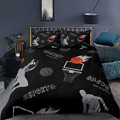 FIGONE Kids Duvet Cover Set 3D Printed Basketball Soccer Tennis Bedding Set With Pillowcase For Boys Teen Soft Children Quilt Cover Bed Linens 3 Piece With 2 X Pillowcases 50X75 Cm Single 135X200 Cm
