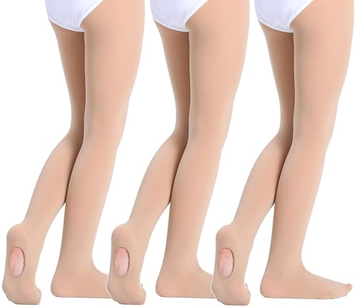 Yitoco Girls Dance Ballet Tights Transition Tan Leggings Ultra Soft for Kids Students Convertible Tights (3 Pairs, Nude, 6-8 Years, YOTS02-SK-3CM)