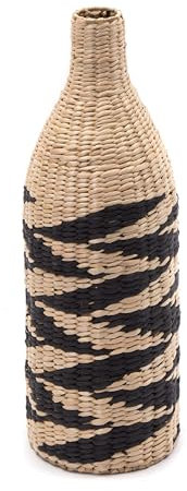 CREEDWOOD Vaso Raya | Paglia, 60 cm, Naturale e Nero | Vaso di Paglia, Vaso di Fiori, Vaso Naturale, Vaso da Terra per Fiori Artificiali