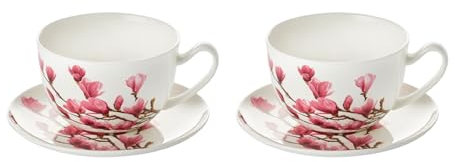 Teemando 2 x jumbokopp mayumi fint benporslin med tefat, 0,5 l H 11,8 cm, Ø 8 cm
