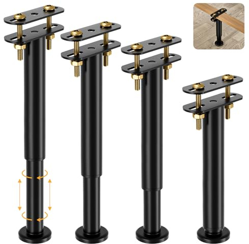 VETIN Lot de 4 Pieds de Lit Réglables 25-43 cm, Pied Sommier à Lattes | Supports Centraux Renforcés, Adaptés aux Lits King/Queen Size, Idéal Pour Sommier à Lattes et Cadres de Lit,Structure Durable