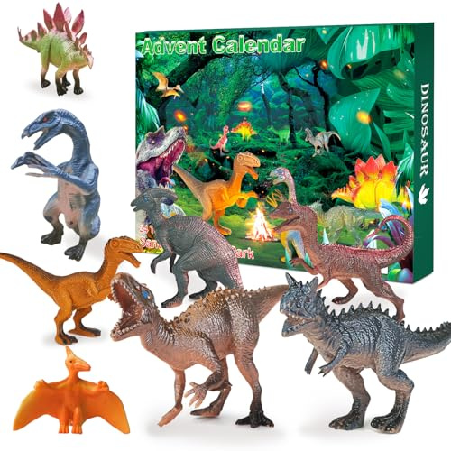 Dinosaurier Adventskalender 2025 Kinder Jungen, 24 Tage Countdown Kalender, 24 verschiedene Dino Stile, Wiederverwendbar, Weihnachts überraschungs Geschenk für Jungen, Mädchen, Sohn, Neffe, Enkel