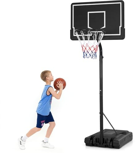 COSTWAY basketkorg utomhus, basketstativ 210–260 cm justerbar höjd på hjul, korgställning med fyllbar bas och PC-baksida, basketsystem barn för inomhus, utomhus
