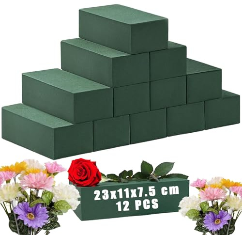 LOPYXBR 12 Piezas Espuma Floral Húmeda Verde 23x11x7.5 cm | Bloques para Arreglos Florales; Corte Fácil; Base Estable para Flores Naturales y Manualidades