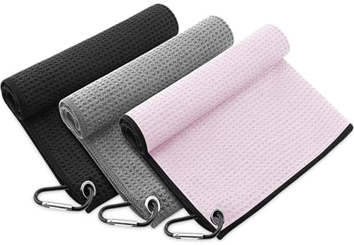 Serviette De Nettoyage De Golf Avec Clips,3 Pcs Serviette De Golf En Microfibre Avec Mousqueton,Serviette De Golf Avec Clip,Serviette De Nettoyage Pratique Pour Le Golf,Ensemble De Serviettes De Golf
