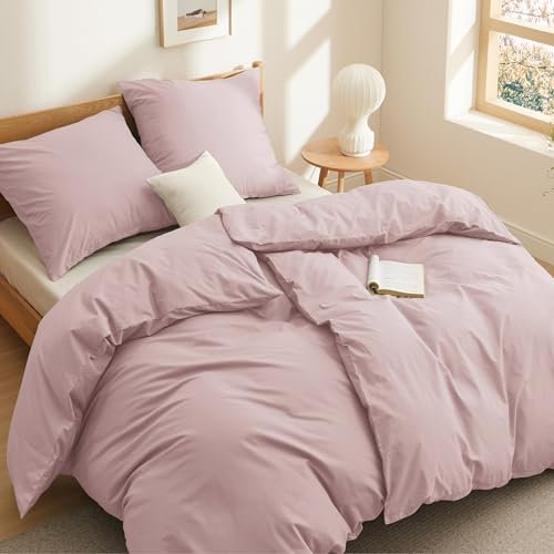 BEDSURE Bettwäsche 135x200 Baumwolle 4teilig - Bettwäsche-Sets Rosa Bettbezug 2er Set mit 2 Kissenbezüge 80x80 cm, Oeko-TEX Bedding Adobe Rose mit Reißverschluss